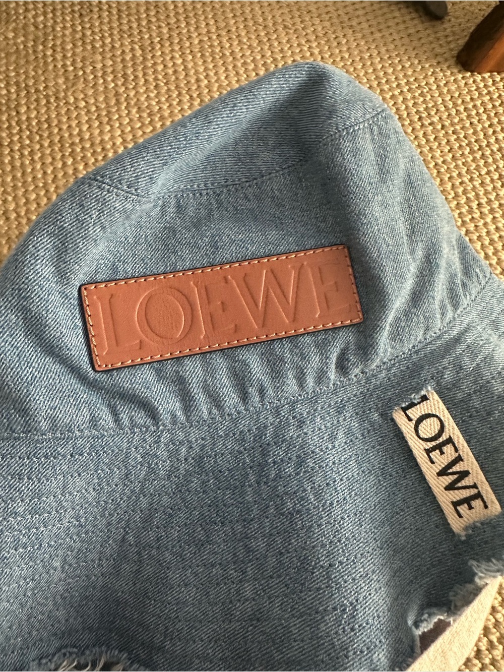 Loewe Light Blue Frayed Denim Bucket Hat with Branded Chin Straps - Picture 6 of 7